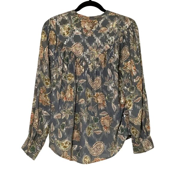 Anthropologie Bishop Young Paisley Boho Top Womens Medium Metallic Long Puff - Picture 2 of 9